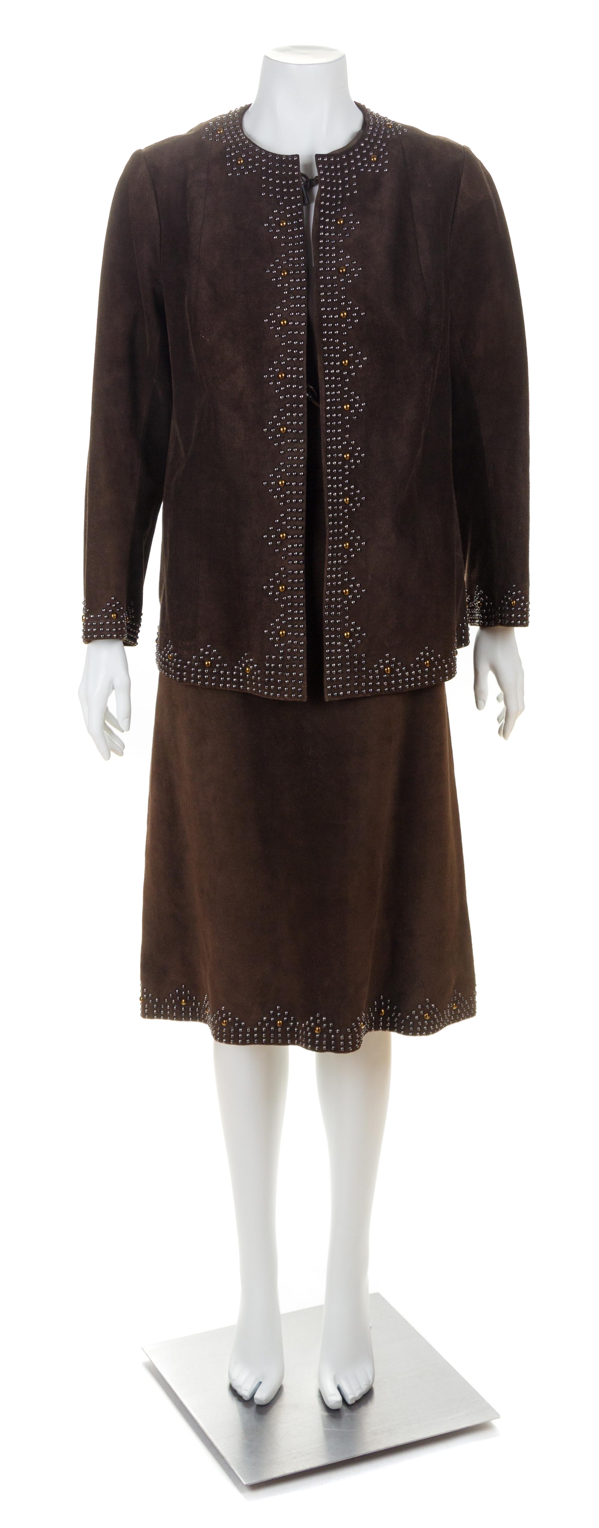 An Yves Saint Laurent Haute Couture Brown Suede Dress and Jacket Ensemble, No size.