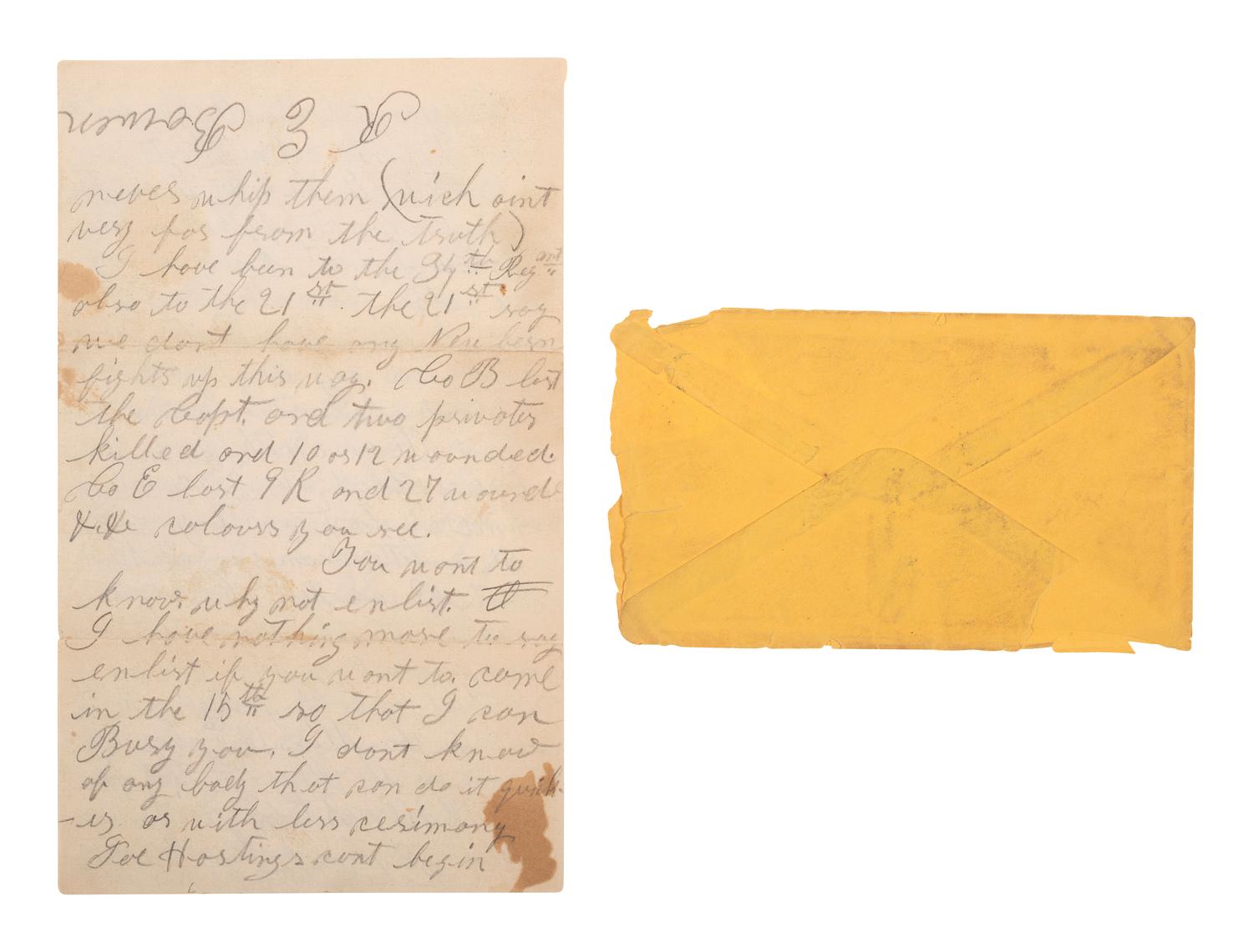 [CIVIL WAR]. Soldier's letter about the Battle of Antietam. "Near Sharpsburg," 20 September [1862].