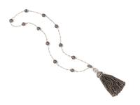 EVELYN CLOTHIER, COLORED DIAMOND, DIAMOND AND CULTURED PEARL TASSEL NECKLACE