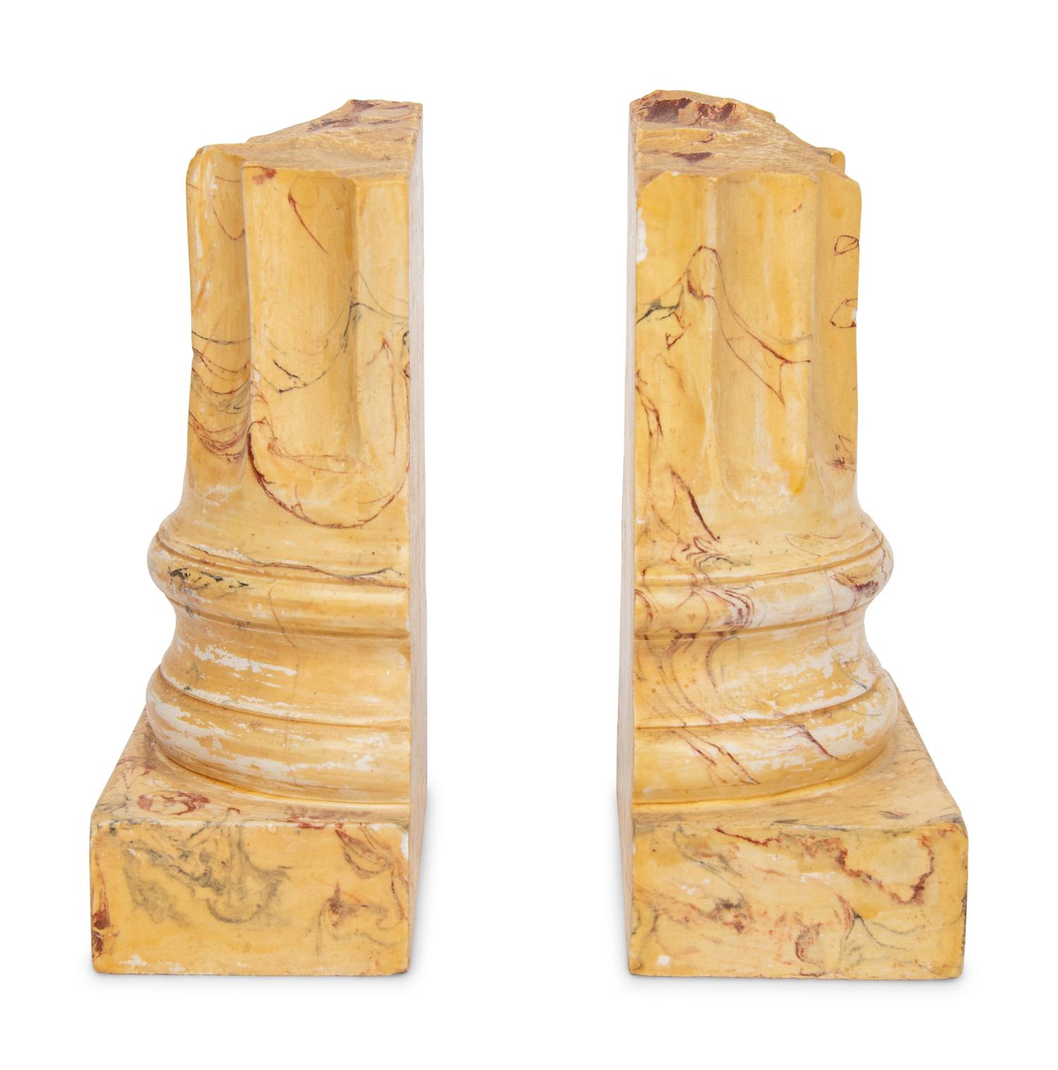 A Pair of Faux Marble Painted Columnar-Form Bookends