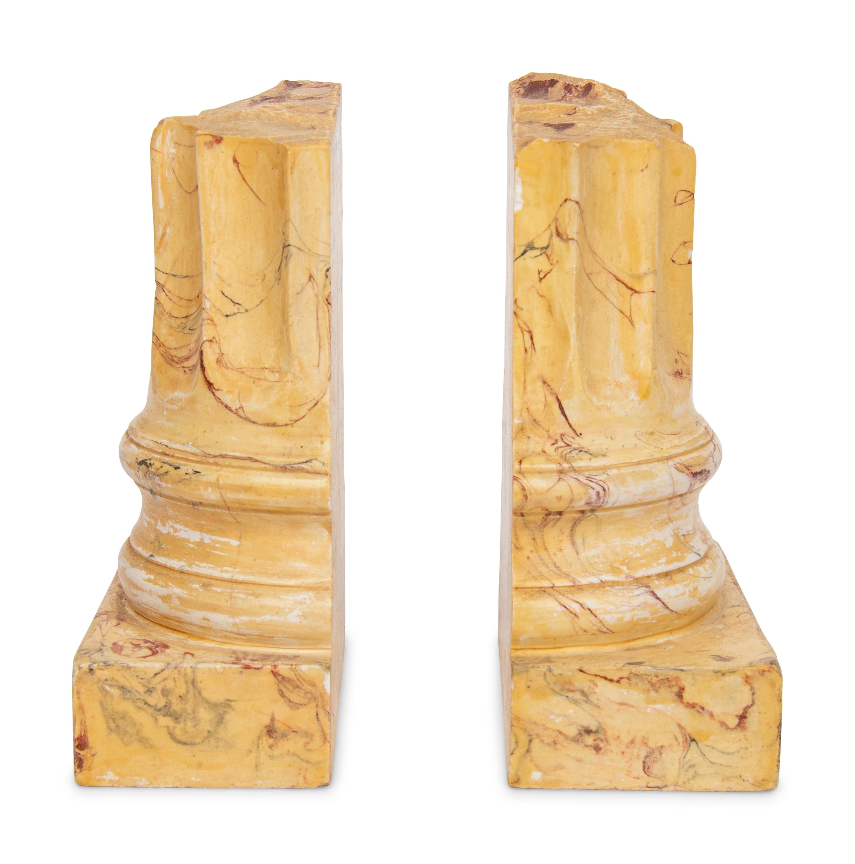 A Pair of Faux Marble Painted Columnar-Form Bookends