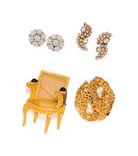 Collection of Costume Jewelry; Two Paris of Trifari Earrings, One Trifari Brooch, One Karl Largerfeld Brooch,