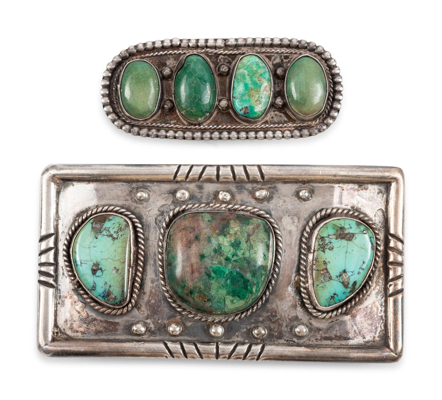 Navajo Silver and Turquoise Belt Buckle AND Pin / Brooch