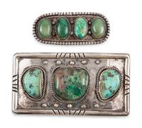 Navajo Silver and Turquoise Belt Buckle AND Pin / Brooch