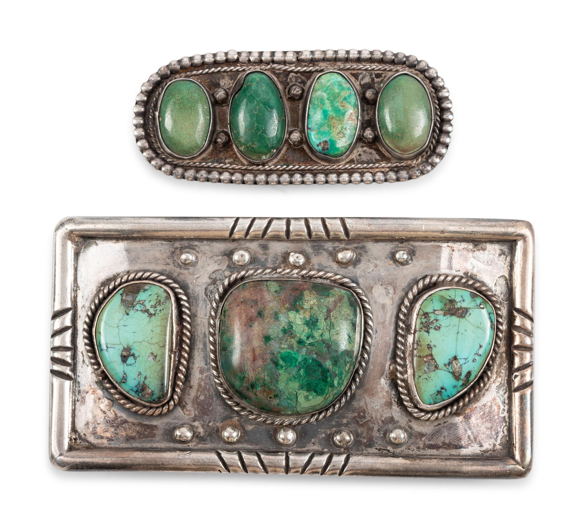 Navajo Silver and Turquoise Belt Buckle AND Pin / Brooch