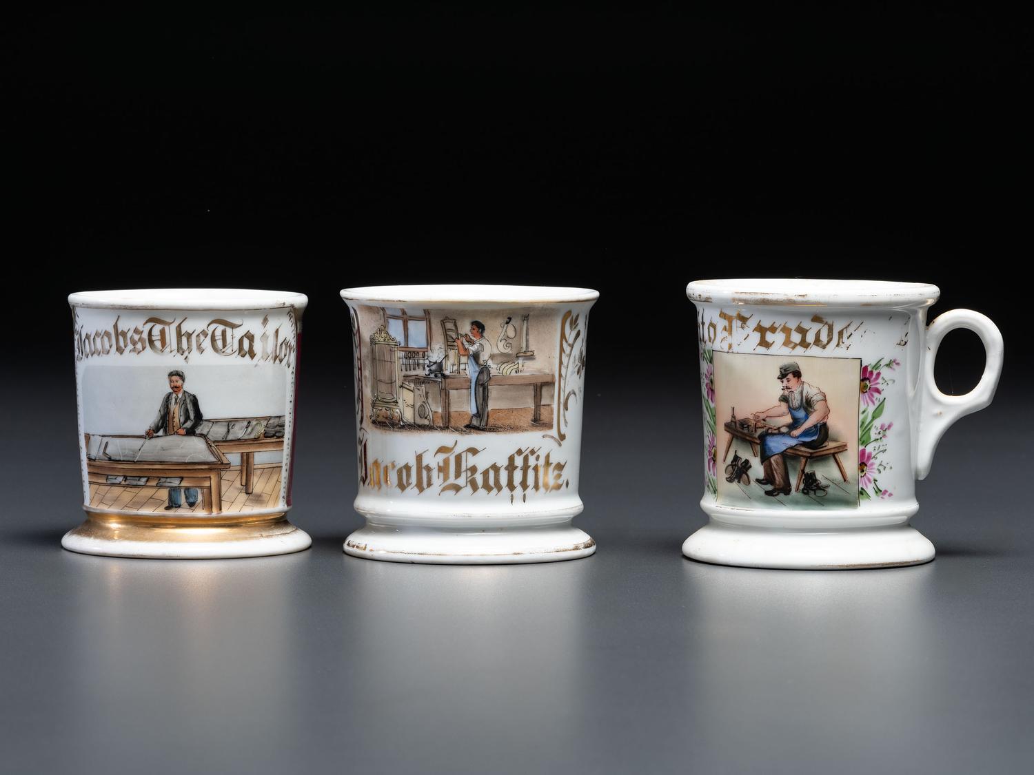 Three Tradesmen's Porcelain Occupational Shaving Mugs