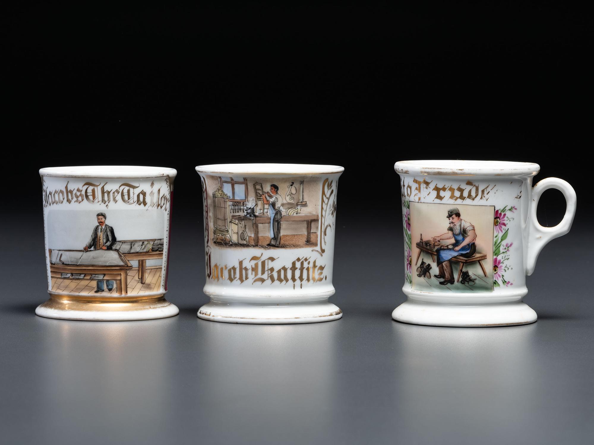 Three Tradesmen's Porcelain Occupational Shaving Mugs