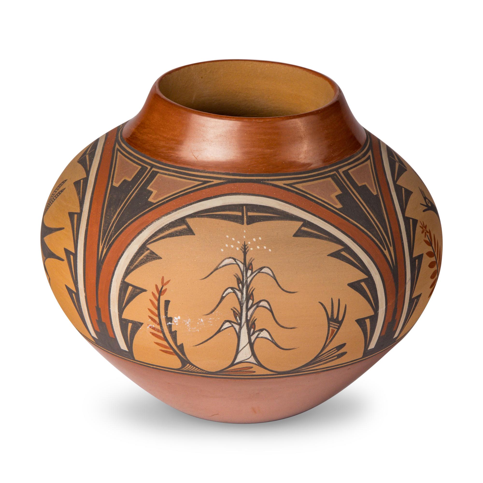 Dominique and Maxine Toya (Jemez, 1971-2023 / b. 1948) — Polychrome Jar, with Birds and Cornstalks