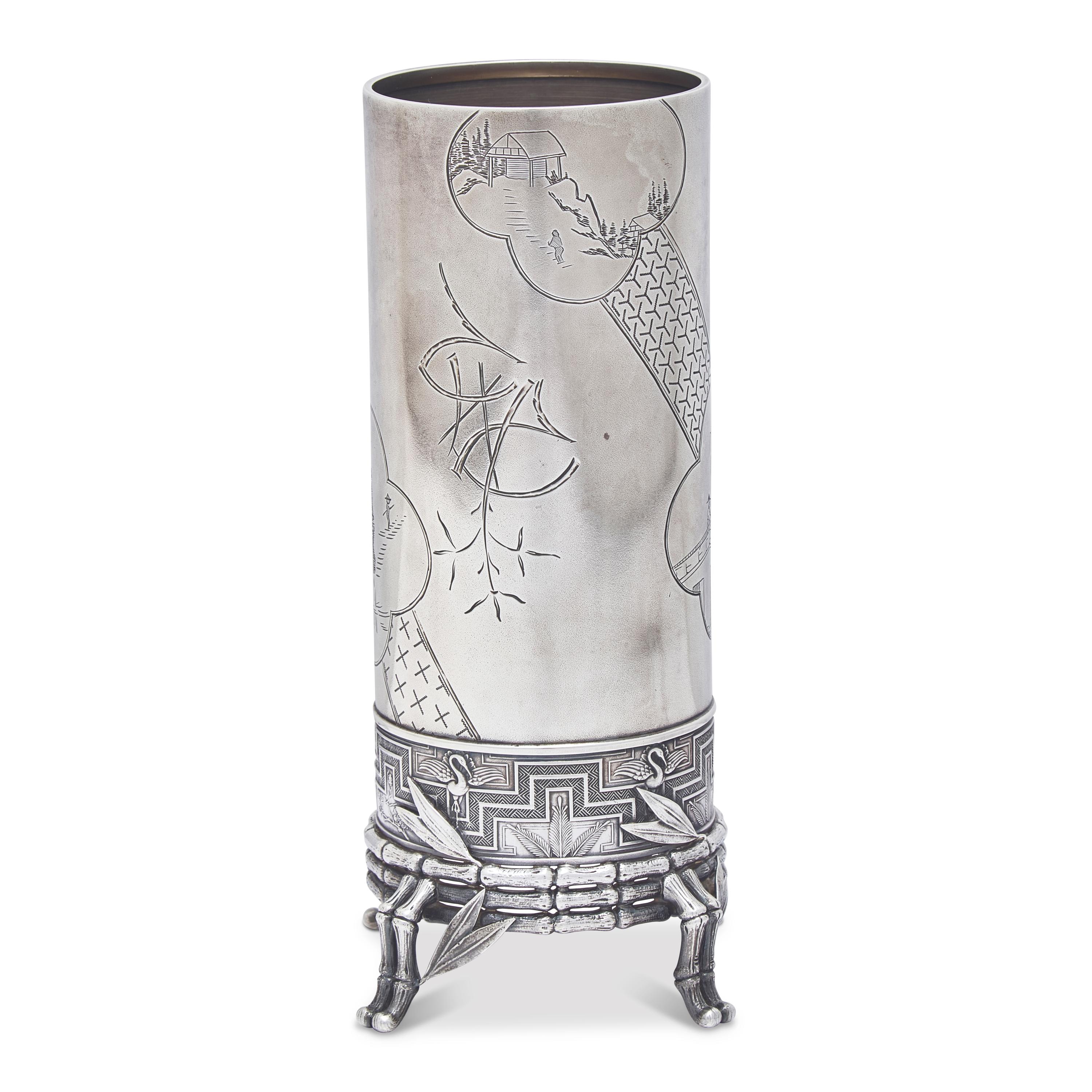 An Aesthetic Movement Japanesque Sterling Silver Bud Vase