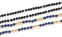 A Collection of Yellow Gold, Lapis Lazuli and Onyx Bead Necklaces,