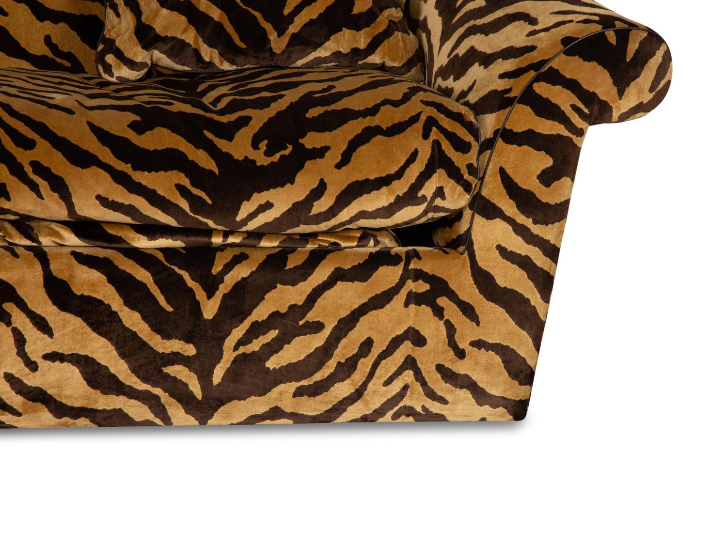 A Contemporary Convertible Sofa with Custom Tiger Print Silk Velvet Upholstery