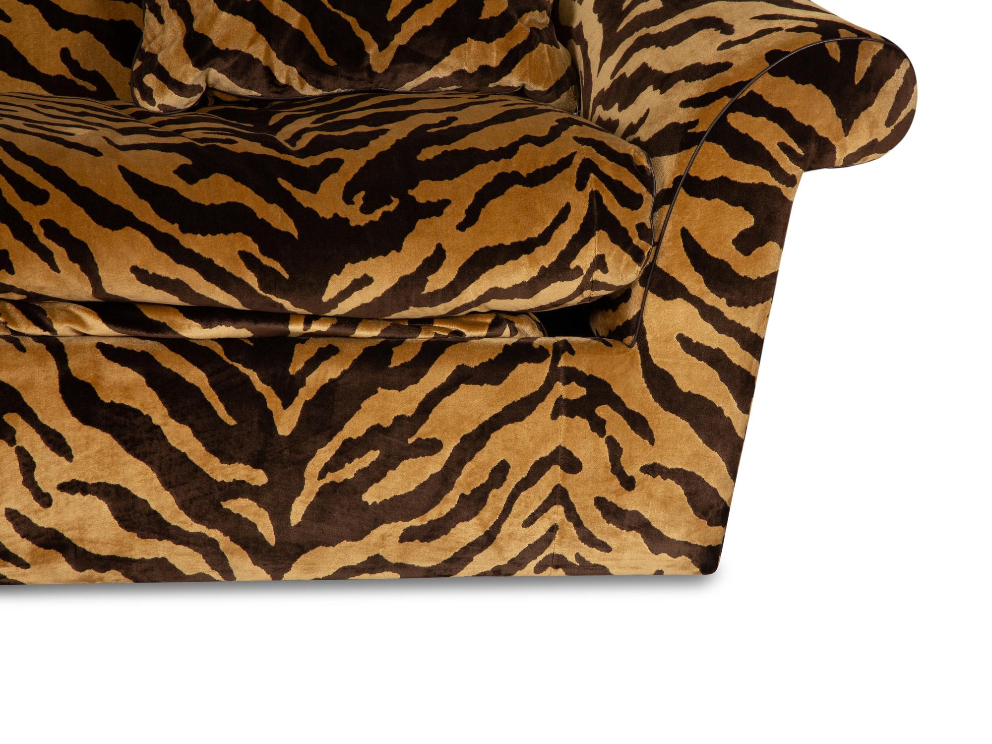 A Contemporary Convertible Sofa with Custom Tiger Print Silk Velvet Upholstery