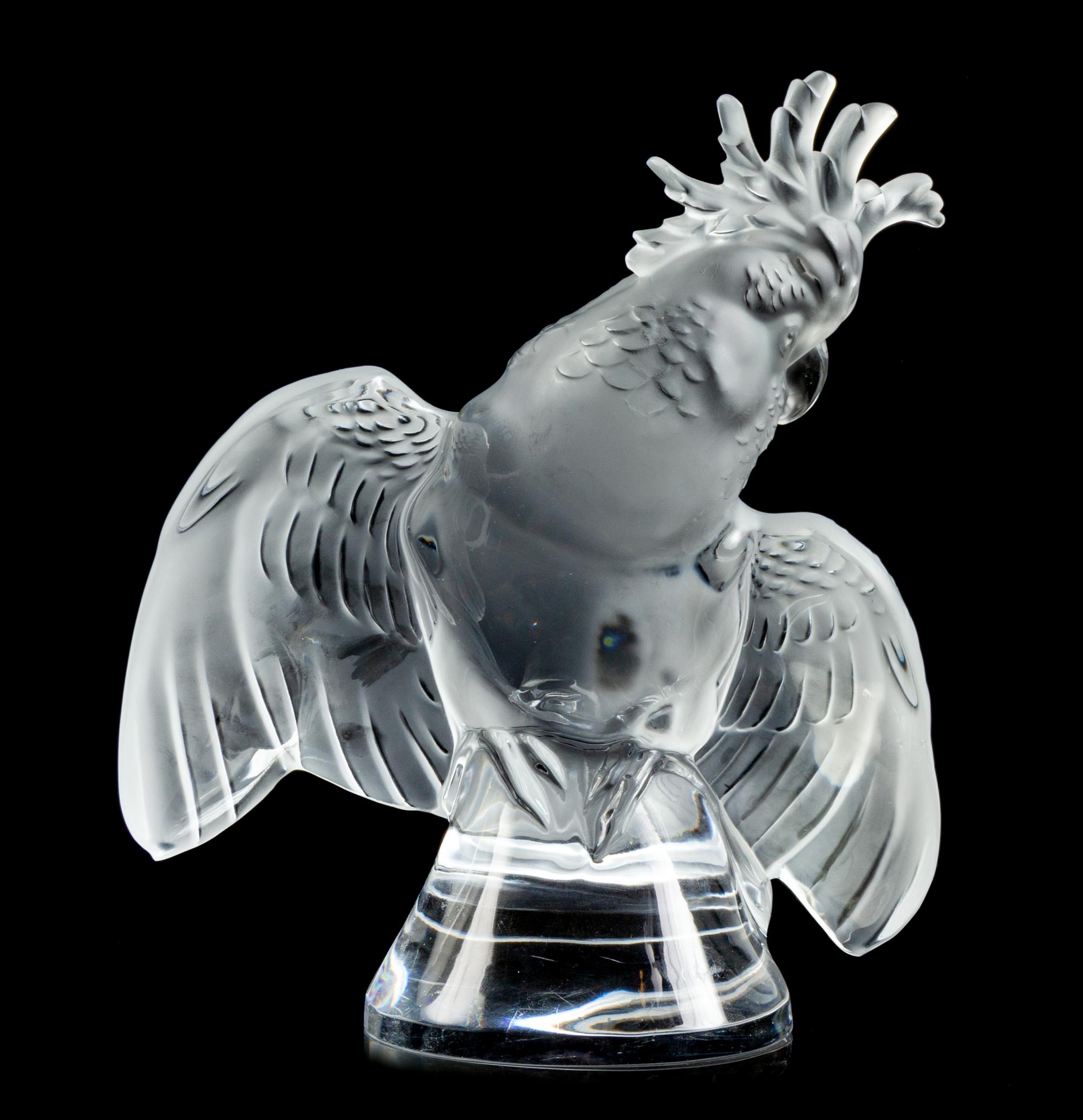 A Lalique Molded and Frosted Glass Figure of a Cockatoo