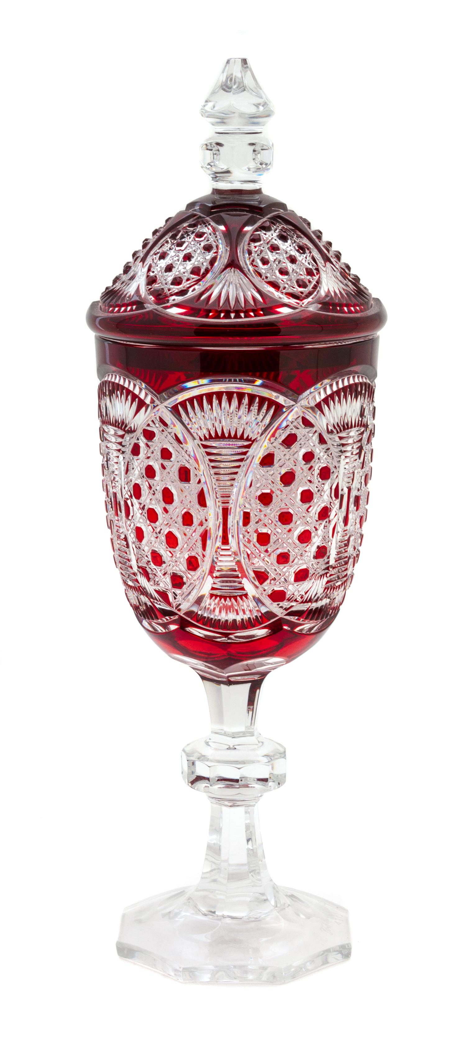 A Ruby-Cut-to-Clear Glass Covered Urn Height 15 1/2 inches. — 20TH CENTURY