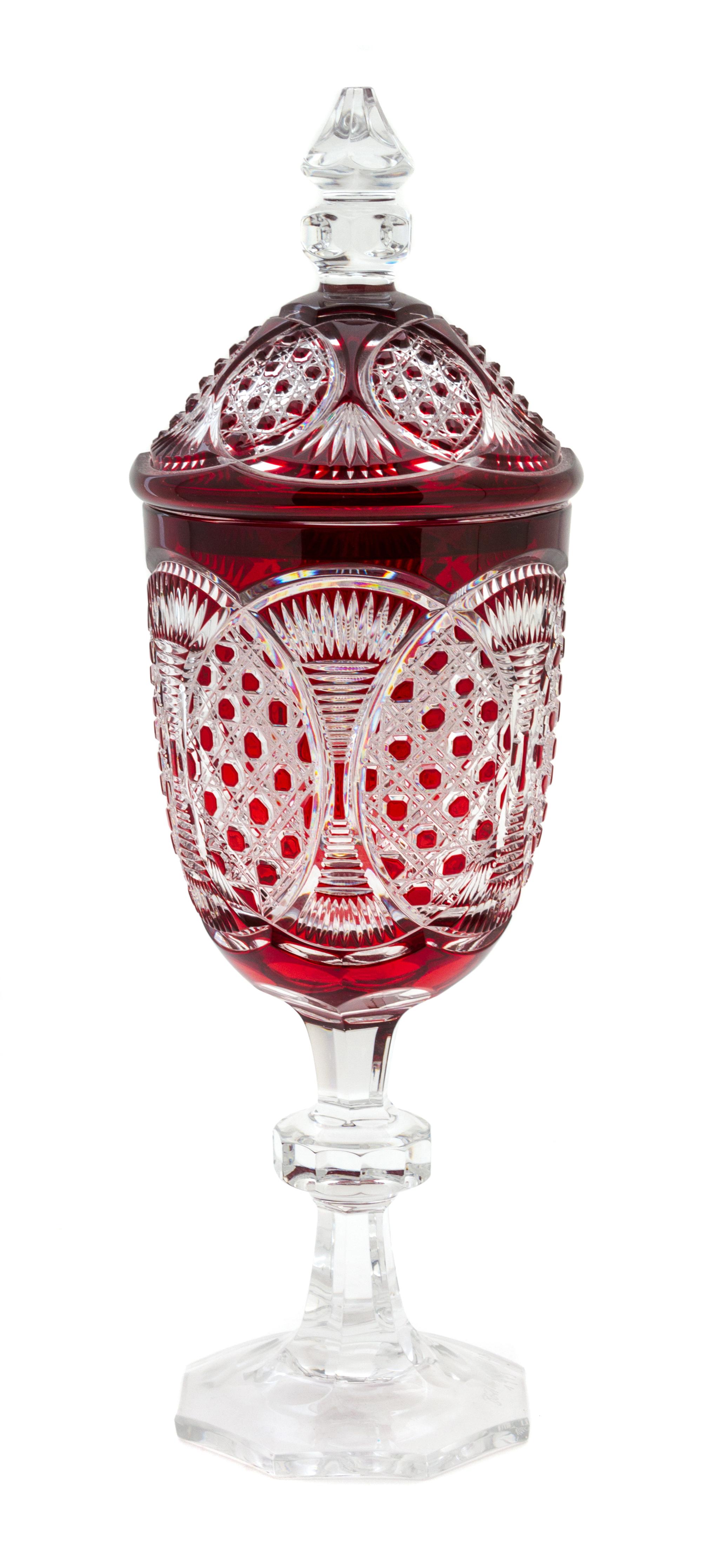 A Ruby-Cut-to-Clear Glass Covered Urn Height 15 1/2 inches. — 20TH CENTURY
