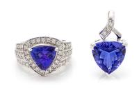 A Collection of 18 Karat White Gold, Tanzanite and Diamond Jewelry, 11.60 dwts.