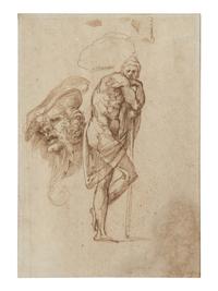 Studies of a Man Leaning on a Staff and of a Grotesque Head
