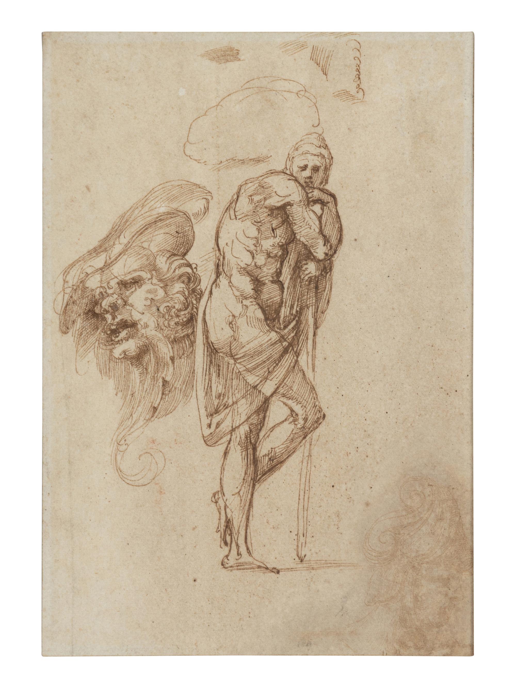 Studies of a Man Leaning on a Staff and of a Grotesque Head