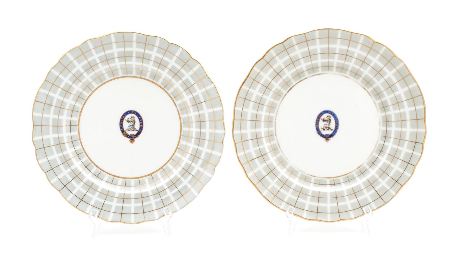A Pair of English Porcelain Plates Diameter 10 1/8 inches.