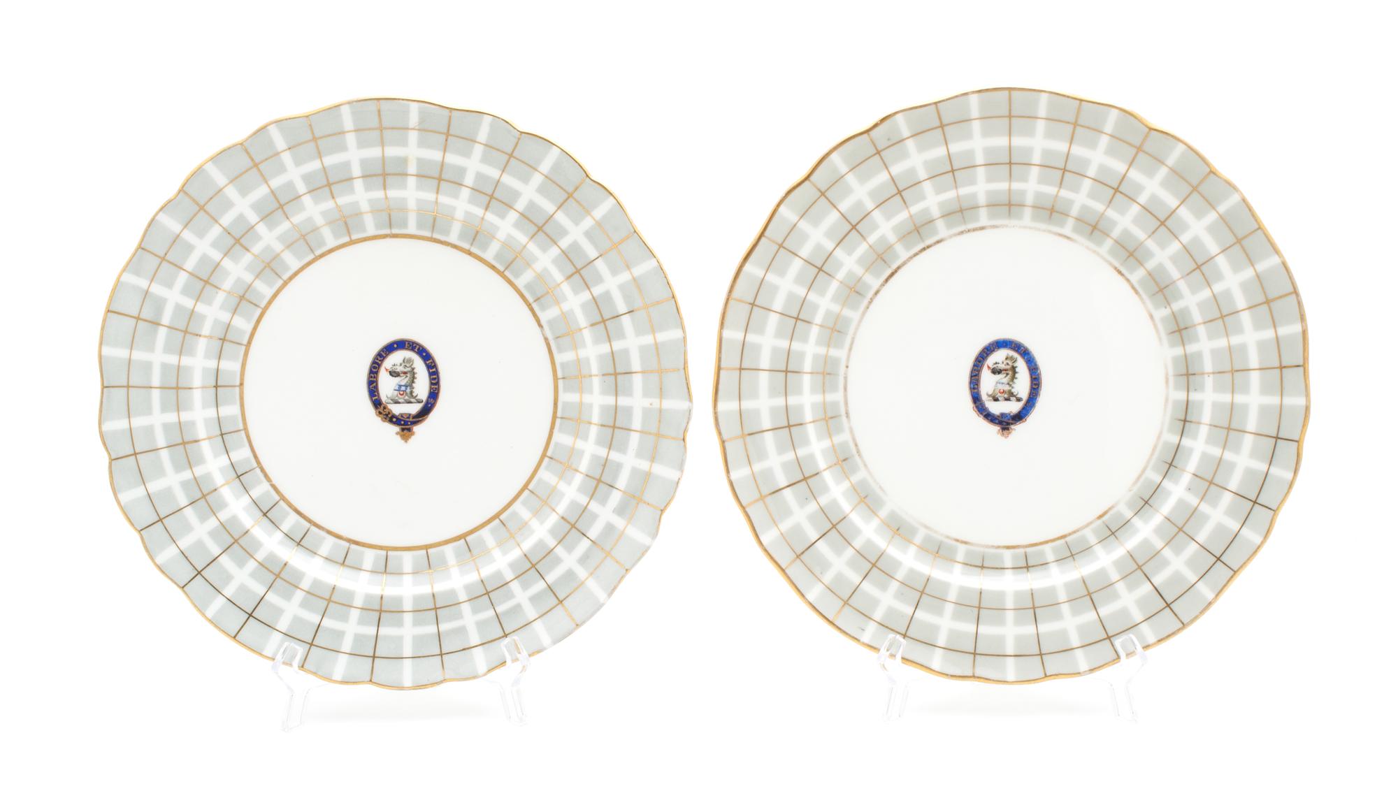 A Pair of English Porcelain Plates Diameter 10 1/8 inches.