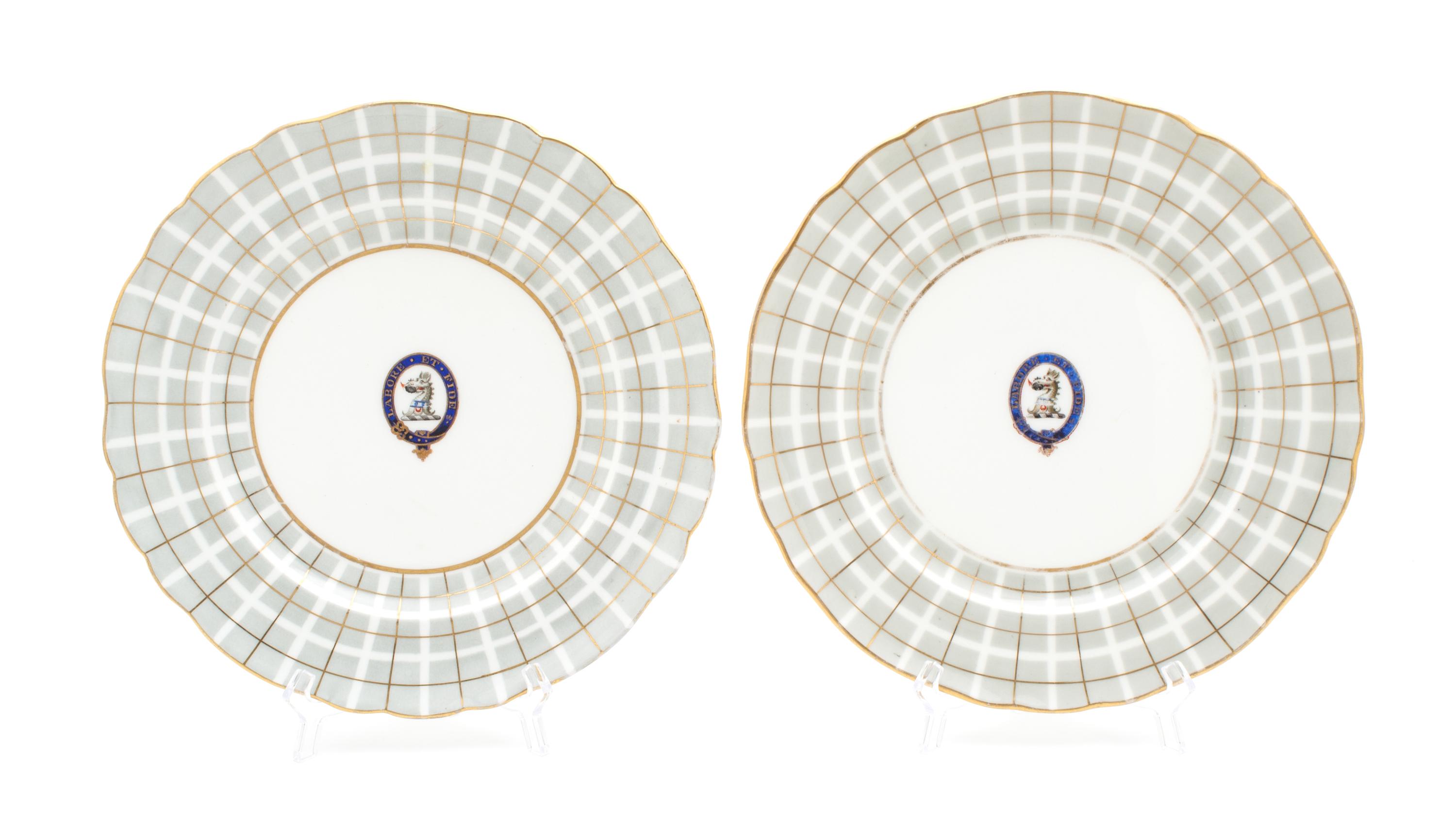 A Pair of English Porcelain Plates Diameter 10 1/8 inches.