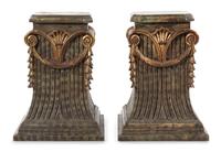A Pair of Painted and Parcel Gilt Pedestals Height 31 x width 22 1/4 x depth 22 3/4 inches. — 20TH CENTURY