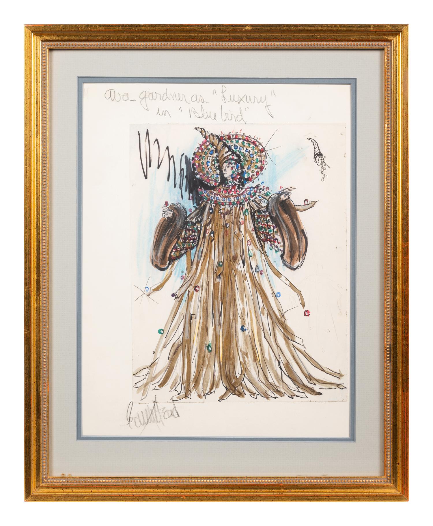 Edith Head Costume Illustration for Ava Gardner in Blue Bird , c1976
