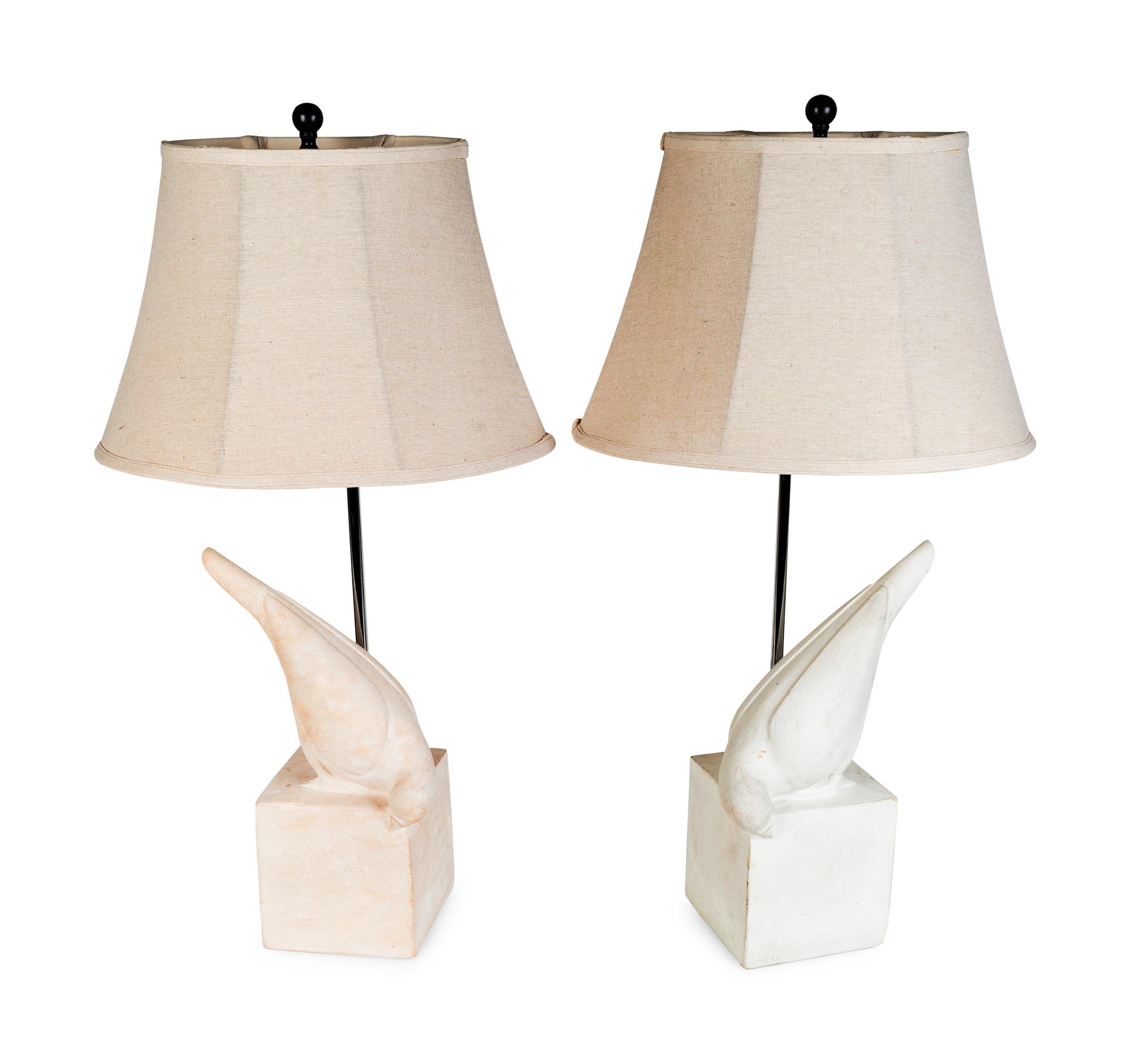 A Pair of Christopher Guy Colombe Gauche Carved Limestone Table Lamps — 21ST CENTURY