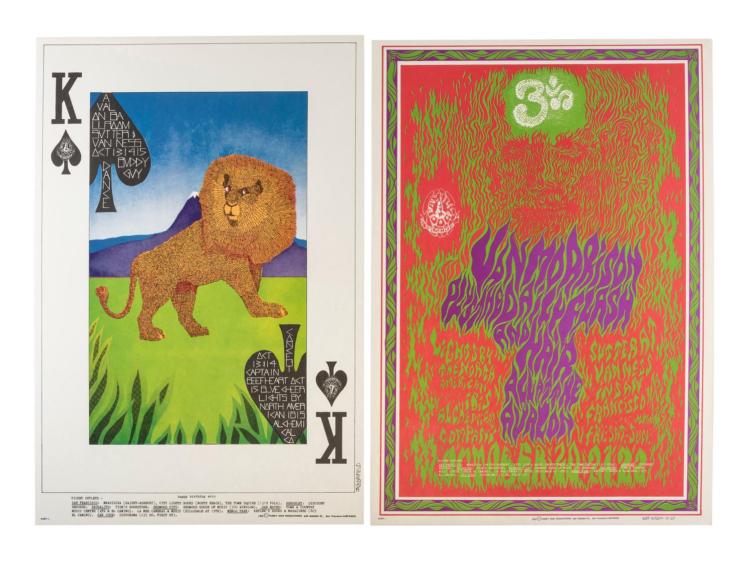 [MUSIC] -- [POSTERS]. MOSCOSO, Victor, GRIFFIN, Rick, FRIED, Robert, HATFIELD, Jack, and WILOSON, Wes, artists. A group of 5 Family Dog posters from 1967, comprising: