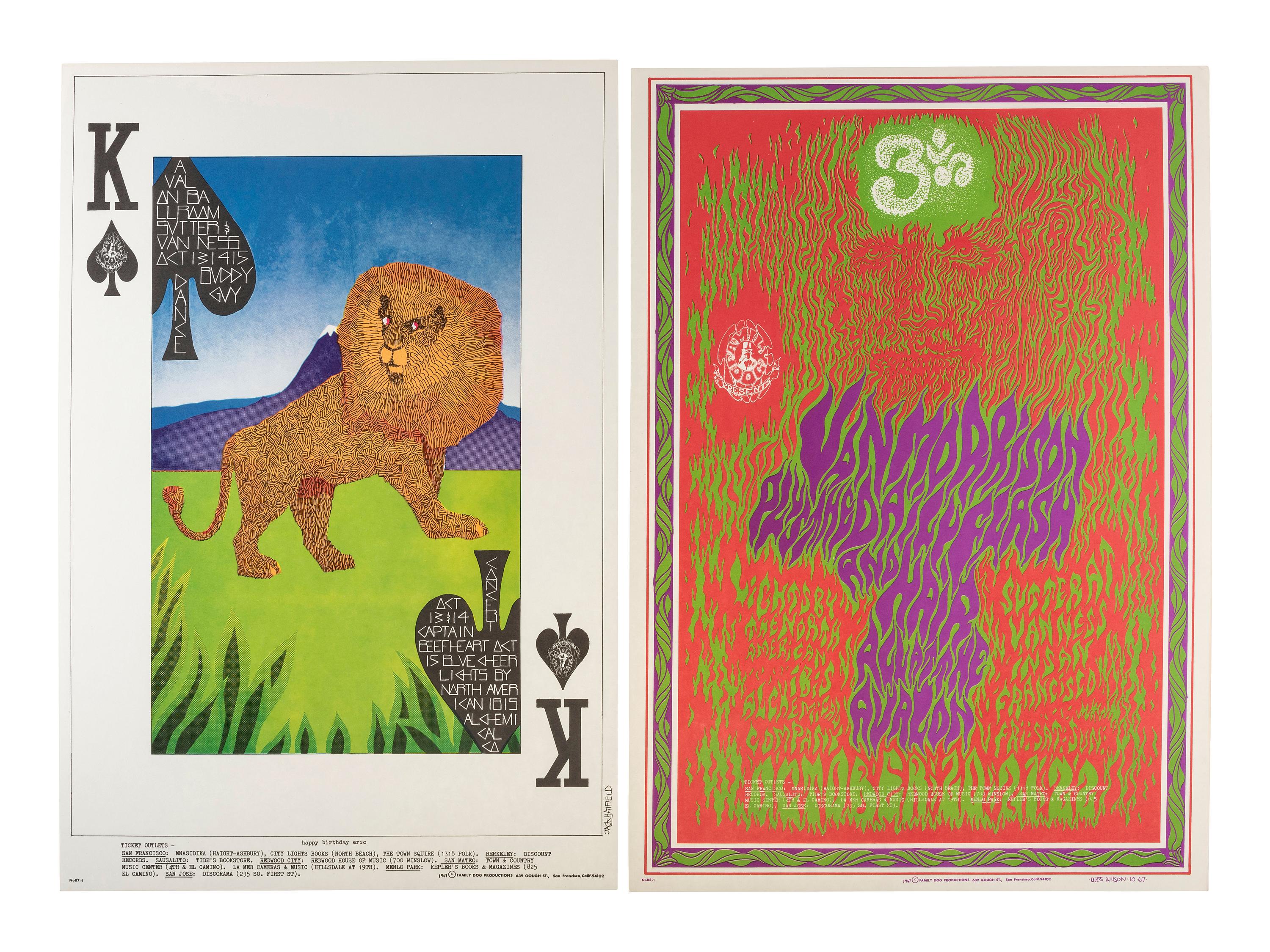 [MUSIC] -- [POSTERS]. MOSCOSO, Victor, GRIFFIN, Rick, FRIED, Robert, HATFIELD, Jack, and WILOSON, Wes, artists. A group of 5 Family Dog posters from 1967, comprising: