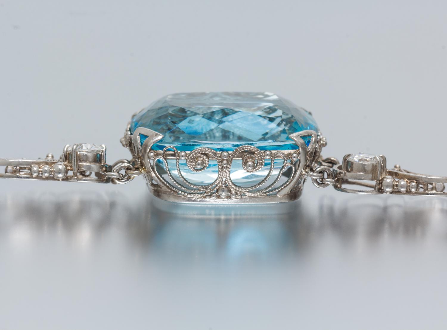 An Important Platinum, Aquamarine and Diamond Necklace, Tiffany & Co., Circa 1915, 55.90 dwts.