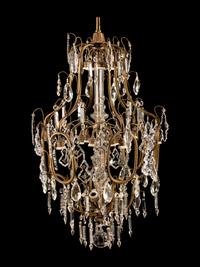 A Neoclassical Gilt Metal and Cut-Glass Cage Form Twelve-Light Chandelier