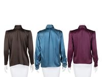 Three Yves Saint Laurent Haute Couture Silk Satin Blouses, 1979-81