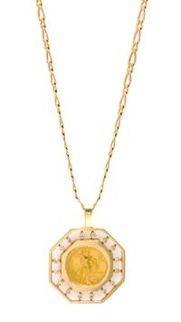 A 14 Karat Yellow Gold, Diamond and US $5 Liberty Coin Pendant, 13.30 dwts.