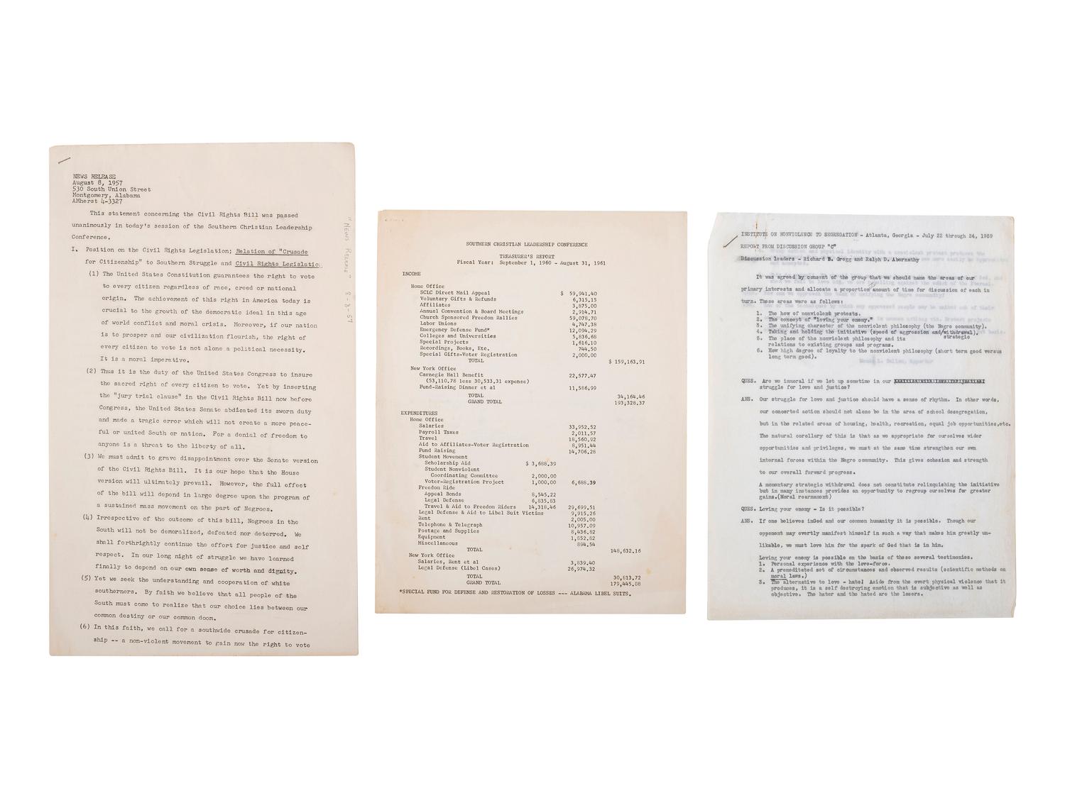 [CIVIL RIGHTS]. Archive associated with the Southern Christian Leadership Conference, incl. documents and publication, 1957-1967.