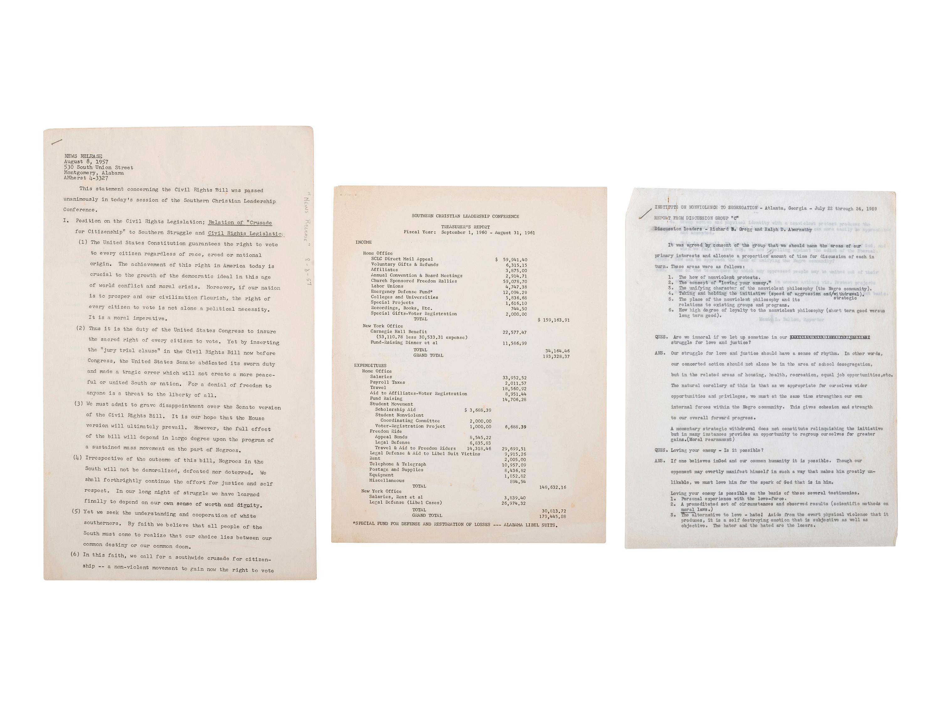 [CIVIL RIGHTS]. Archive associated with the Southern Christian Leadership Conference, incl. documents and publication, 1957-1967.