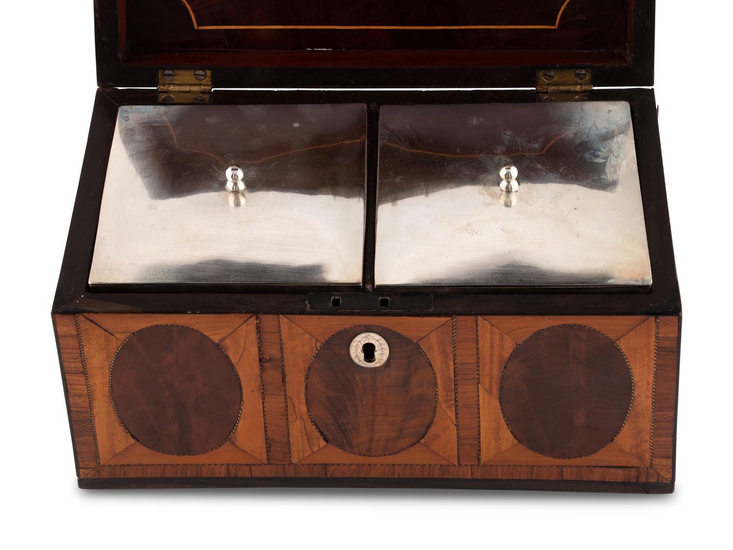 A George III Mahogany and Satinwood Parquetry Tea Caddy