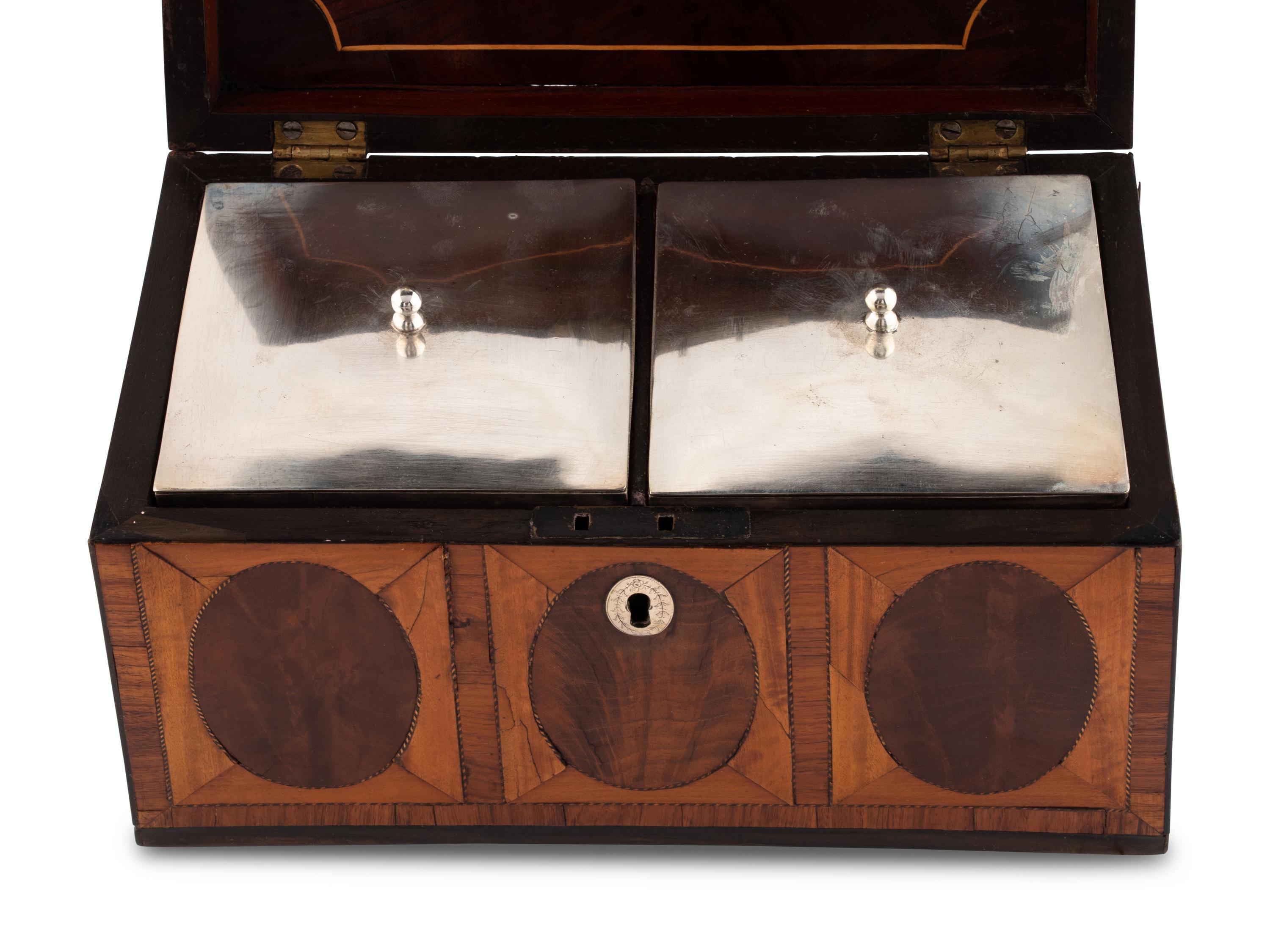 A George III Mahogany and Satinwood Parquetry Tea Caddy