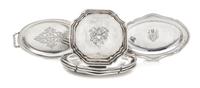 A Group of Six Silver Platters, , comprising a set of four examples of oval form with engraved decoration, together with a two-handled