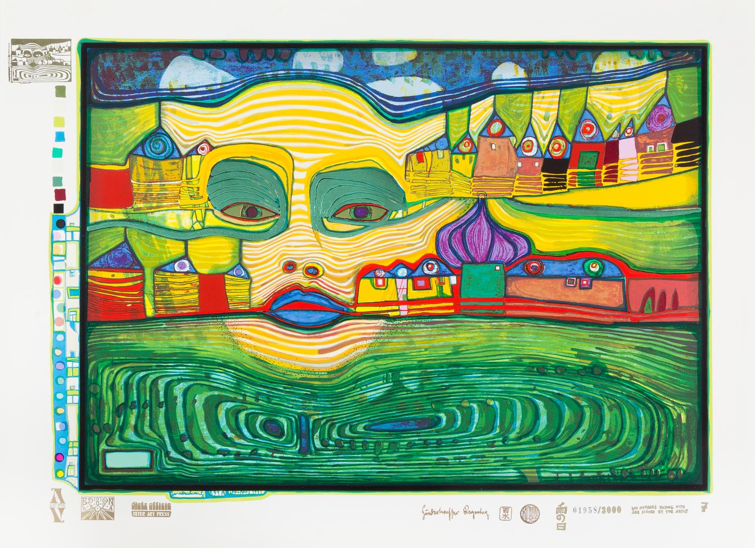 Friedensreich Hundertwasser, (Austrian, 1928-2000), Look at it on a Rainy Day (Regentag Portfolio), 1971-72