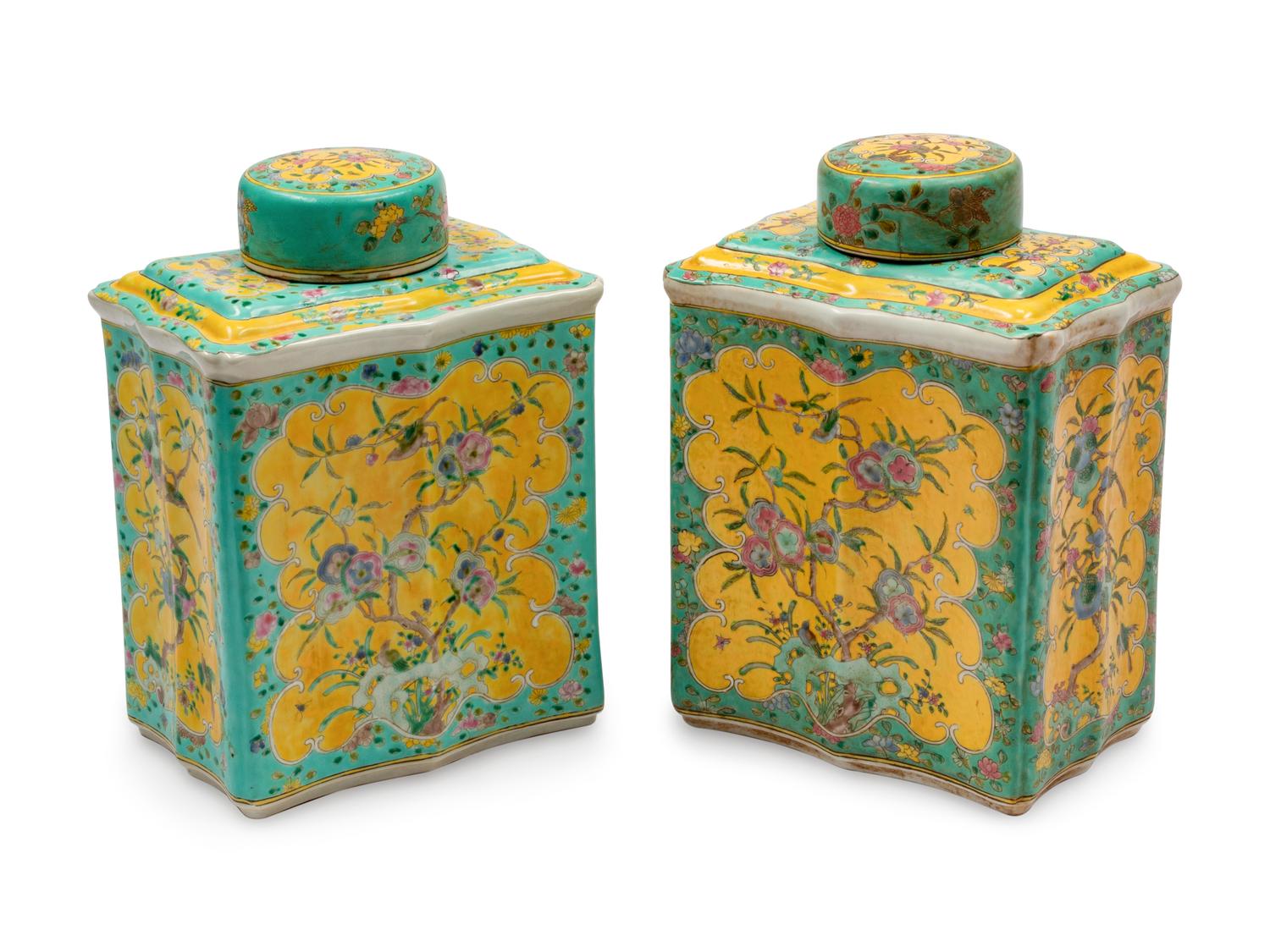 A Pair of Chinese Export Porcelain Tea Caddies