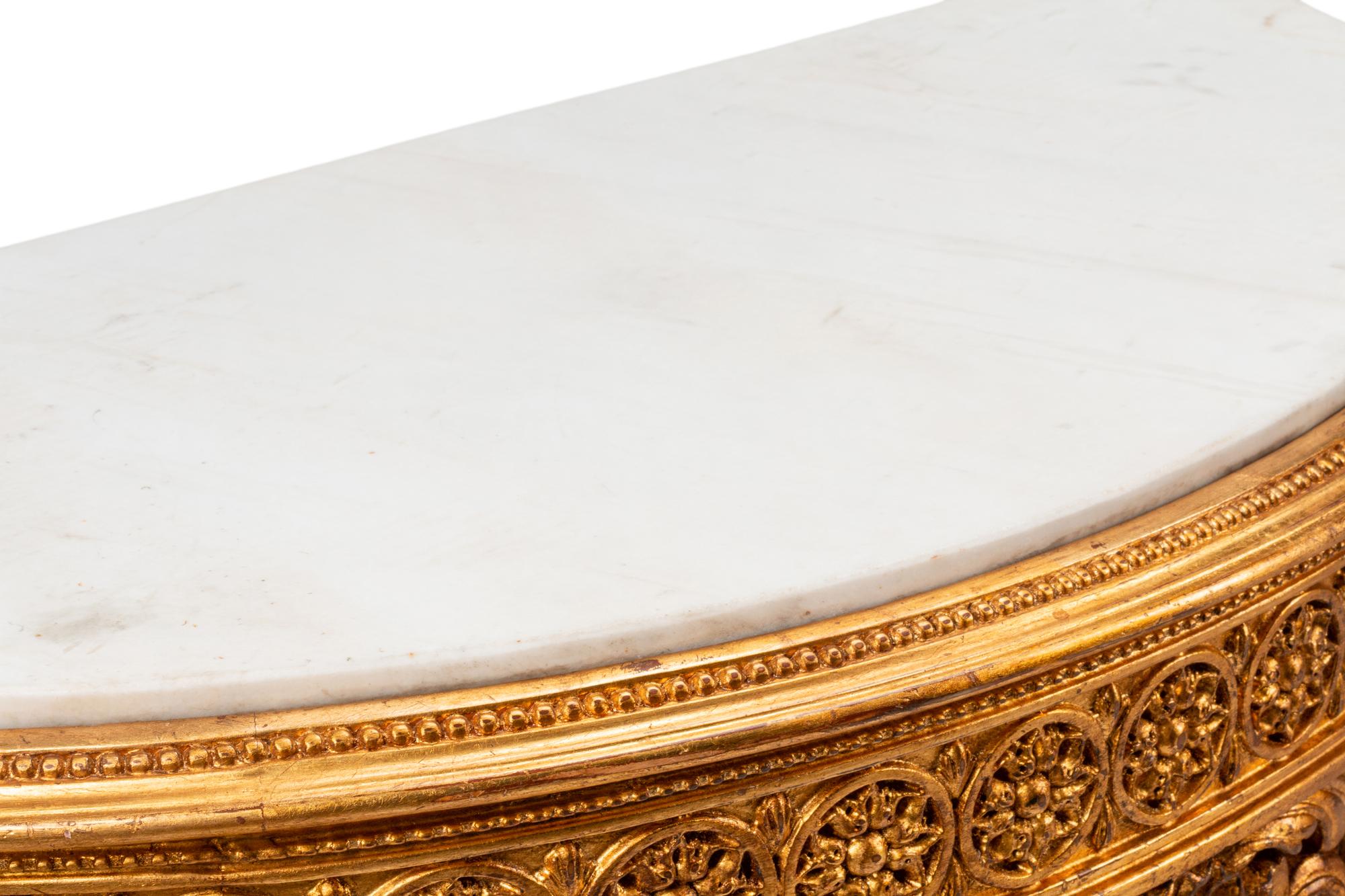 A Pair of Louis XVI Style Giltwood Marble-Top Console Tables