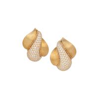 HENRY DUNAY, YELLOW GOLD AND DIAMOND EARRINGS