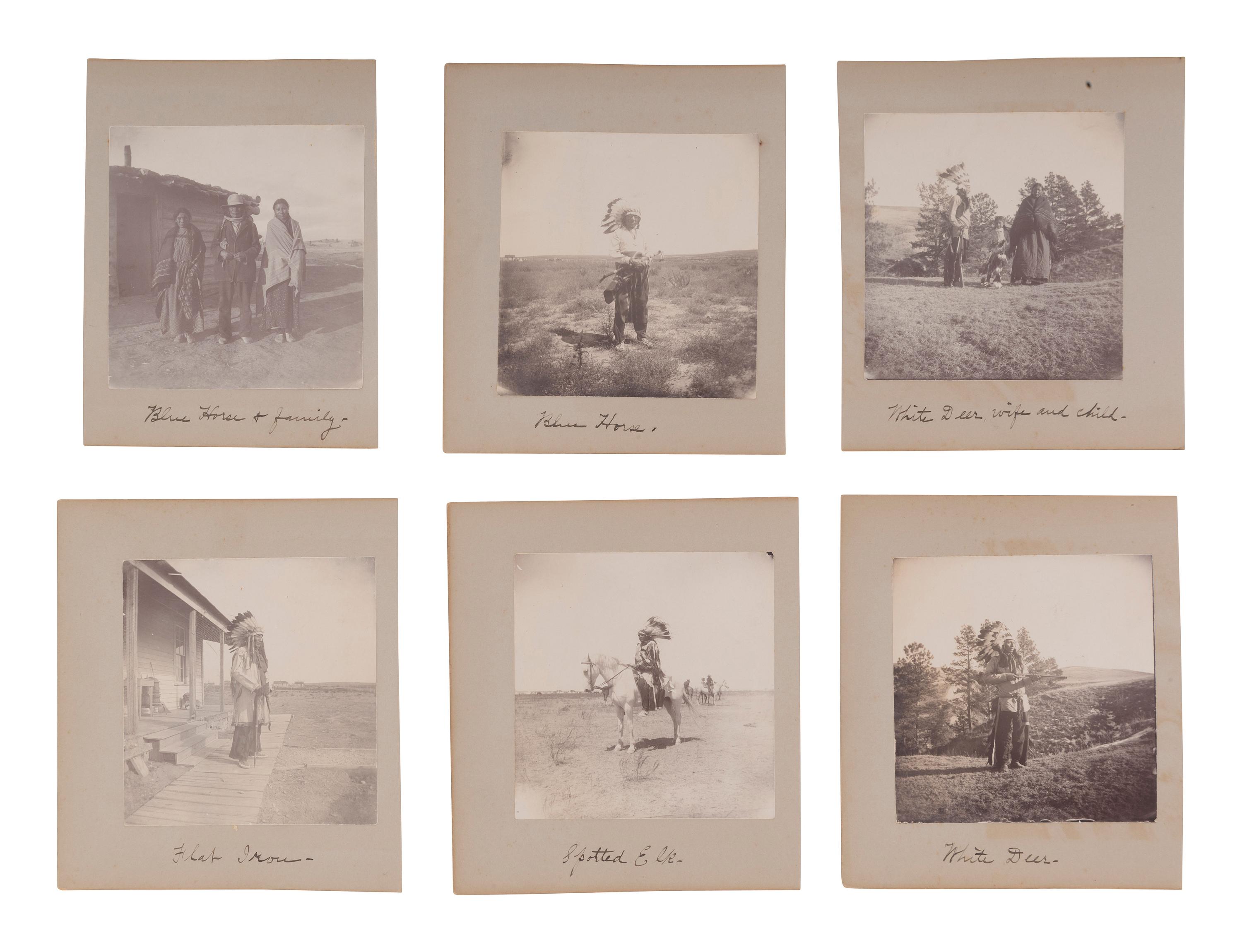 [NATIVE AMERICANS]. A group of 14 photographs of Native American subjects in South Dakota, incl. Red Cloud, Spotted Elk, Flat Iron, and White Deer. Ca 1900.