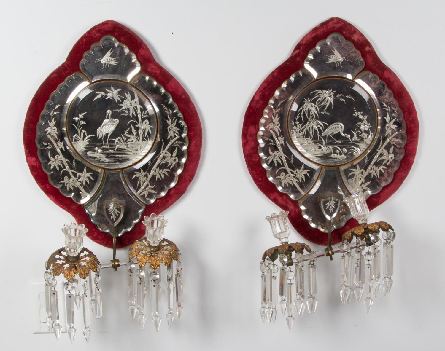 A Pair of Venetian Etched Glass Two Light Sconces Height 19 inches. — FIRST HALF 20TH CENTURY