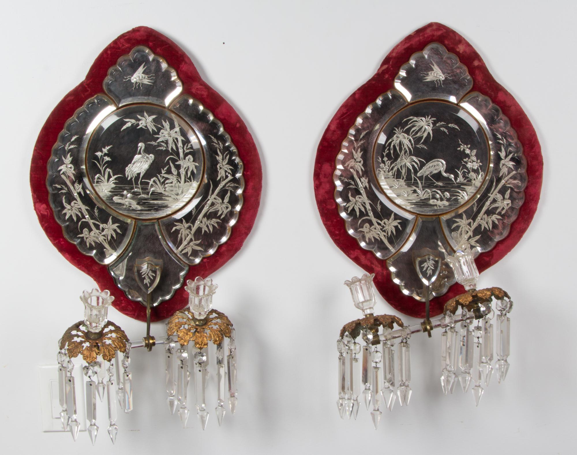 A Pair of Venetian Etched Glass Two Light Sconces Height 19 inches. — FIRST HALF 20TH CENTURY