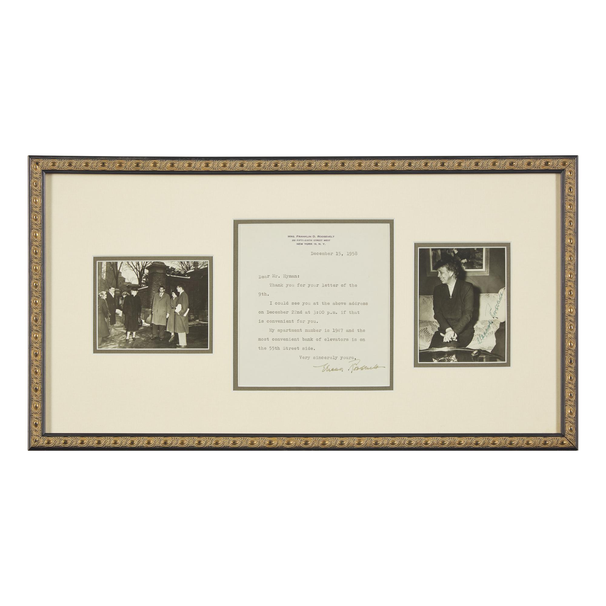 [Presidential] Roosevelt, Eleanor. Typed Letter, signed, and Signed Photograph