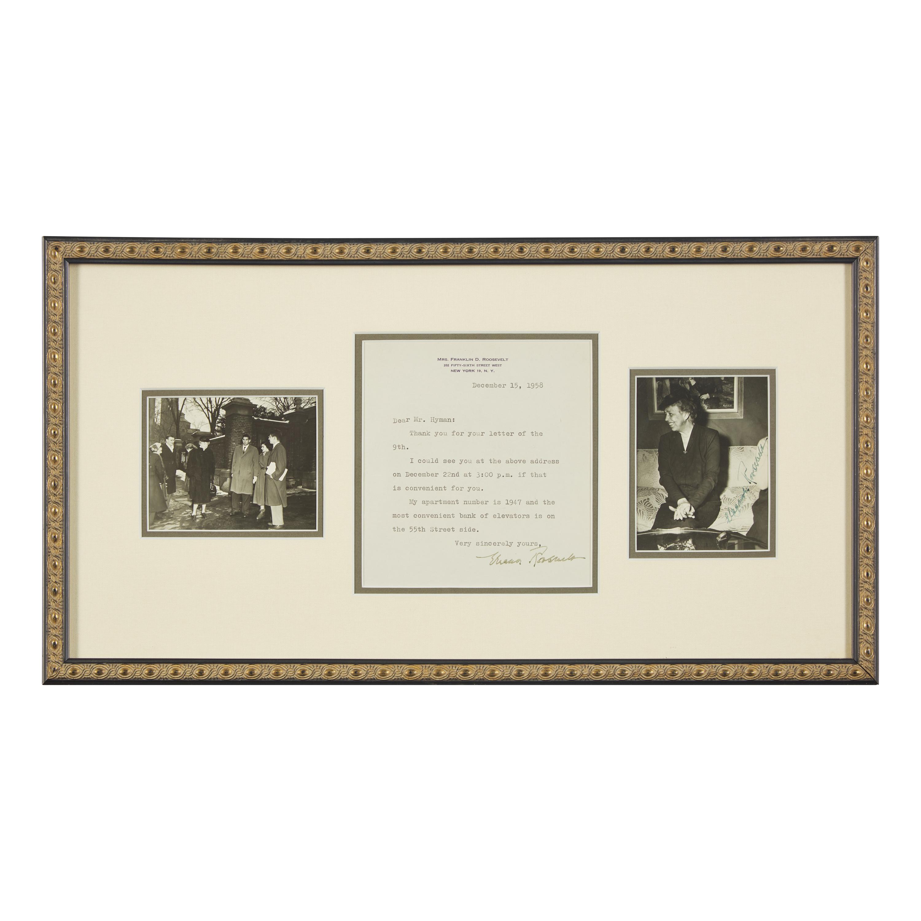 [Presidential] Roosevelt, Eleanor. Typed Letter, signed, and Signed Photograph