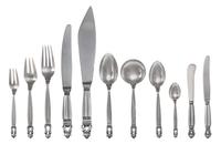 A Danish Silver Flatware Service, Georg Jensen Silversmithy, Copenhagen, Acorn pattern, comprising: 6 dinner knives 6 butter spreaders
