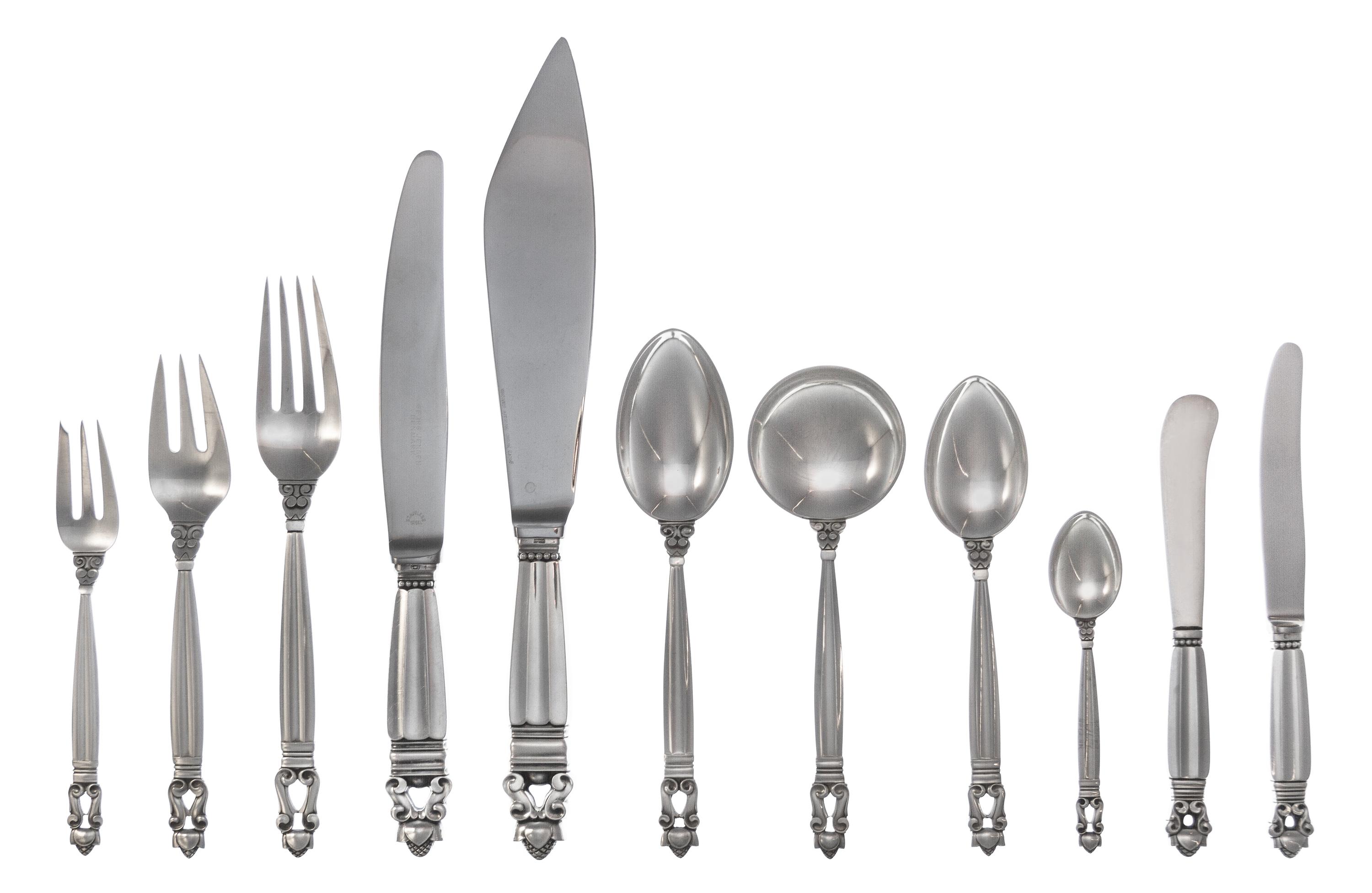 A Danish Silver Flatware Service, Georg Jensen Silversmithy, Copenhagen, Acorn pattern, comprising: 6 dinner knives 6 butter spreaders